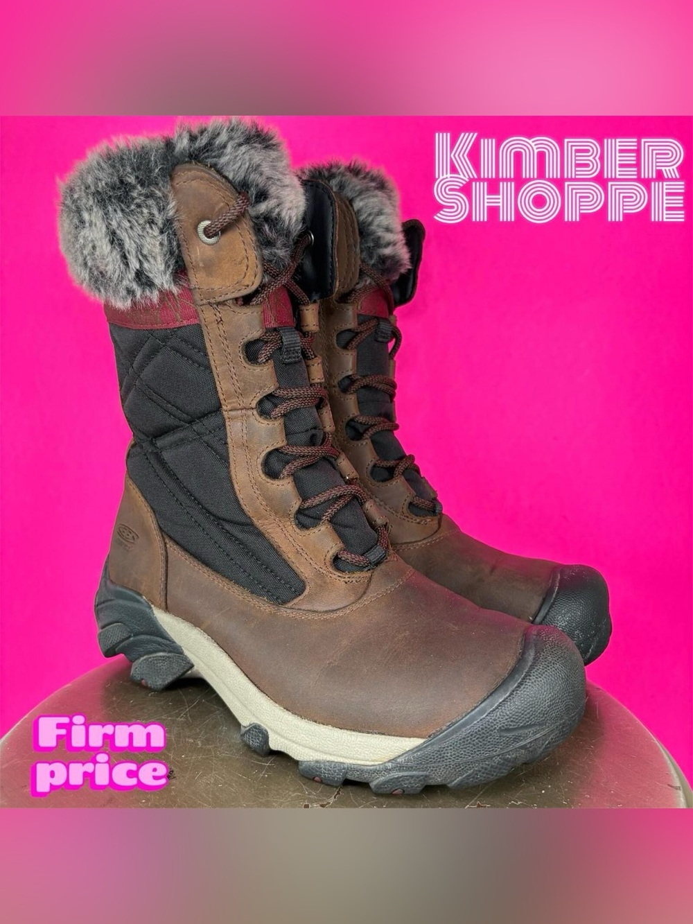 Keen Hoodoo III Waterproof Brown Leather Faux Fur Collar Winter Boot US 7.5 UK 5